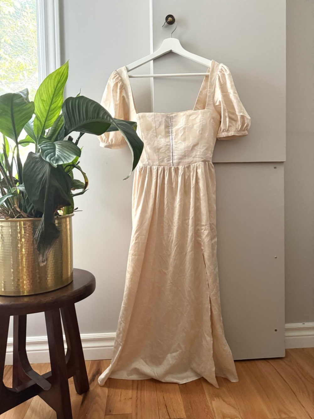 For Love & Lemons Cream Square-Neck Maxi Dress bridgerton style
